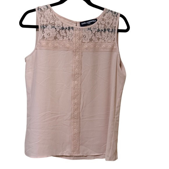 Karl Lagerfeld Paris Tops - Karl Lagerfeld Paris Womens Blush Pink Lace Yoke Sleeveless Blouse Small S